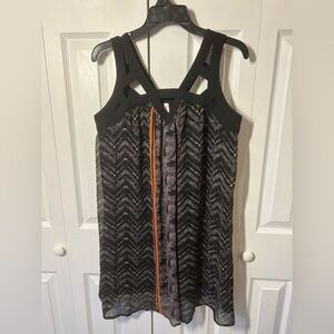 xhilaration Black Chevron Lined Tank Dress with Orange Center Trim